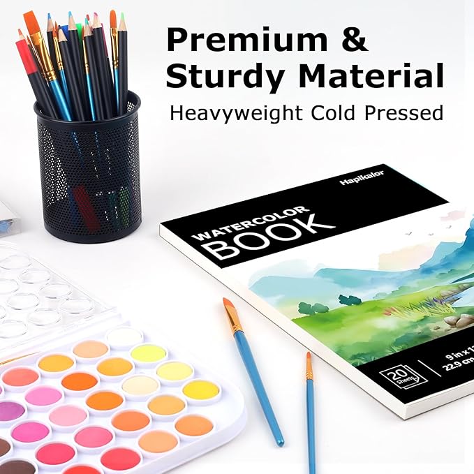 Watercolor Paper Pad, 9"x12" Water Color Paper, 140lb/300gsm Artist Painting Drawing Paper Book, Art Supplies for Adults Kids, Watercolors, Watercolor Paint Set, Sketchbook, Journal, Black
