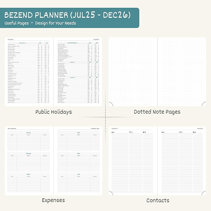 BEZEND 2026 Planner Weekly and Monthly (6" x 8.5") Daily Calendar Book with Tabs (Jul 25-Dec 26) Vertical Hourly Timeslots, Storage Pocket, Pen Holder, Spiral, PU Leather Softcover - Black