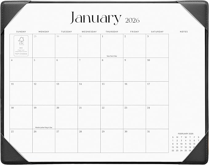 Cabbrix Desk Calendar 2026 with Desktop Mat, Simplified Medium Desk Pad Calendar 15" x 12" January 2026 to June 2027, Desk Blotter Calendar for Home School and Office (Dark Black)