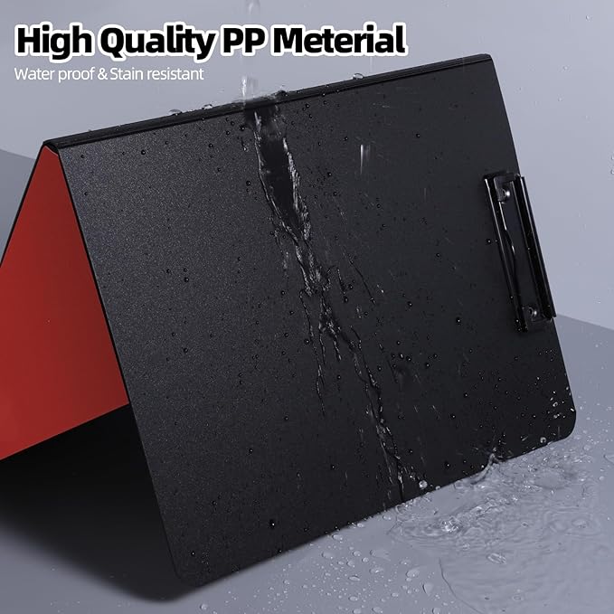 FRETONBA Clipboard Folder, A4 Foldable Clipboard with Horizontal and Vertical Double Metal Clips, 360 Degree Foldable Binder Clipboards with Pen Holder, File Cover Work Folder Clipboards, Red