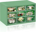 Desk Storage Organizer with 9 Drawers, FODIENS Stackable Desktop Craft Drawer Cabinet, Clear Storage Box Caddy for Makeup Jewelry Office Craft Supplies (9.84×6.3×5.9in) (Green)