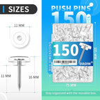 150 PCS Clear Push Pins Tacks Count in Reusable Box for Bulletin Boards and Wall Displays Heavy Duty Plastic Head
