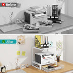 ELITEROO Printer Stand for Desk with Storage Drawer, 2 Tier Desktop or Under Desk Shelf, Wood Desktop Organizer for Home Office, Fits 3D Printer, Scanner, Fax Machine, Cricut, White