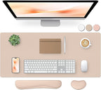 Bloss Leather Desk Pad and Keyboard Wrist Rest, Large Mouse Pad + Keyboard Pad+Mouse Wrist Support, Non-Slip Desk Mat Protector for Office, Home (35.4×15.7 Inches,Beige)