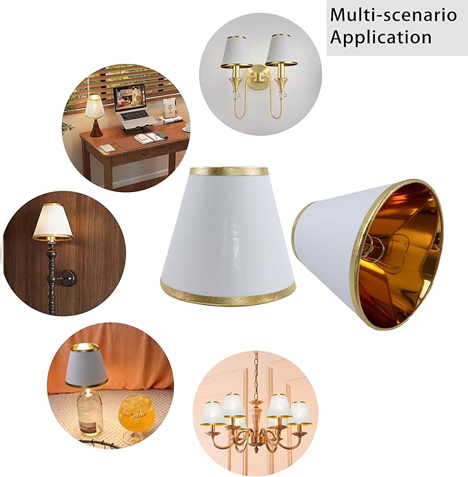 TAaMTYH small lamp shade chandelier shades set of 6，Fabric Lampshade for Wall Lamp，chandelier shades，small tadle lamps，For Cutting Edge bulbs, Clip-on Fitter Lampshade，3" X 6" X 5"