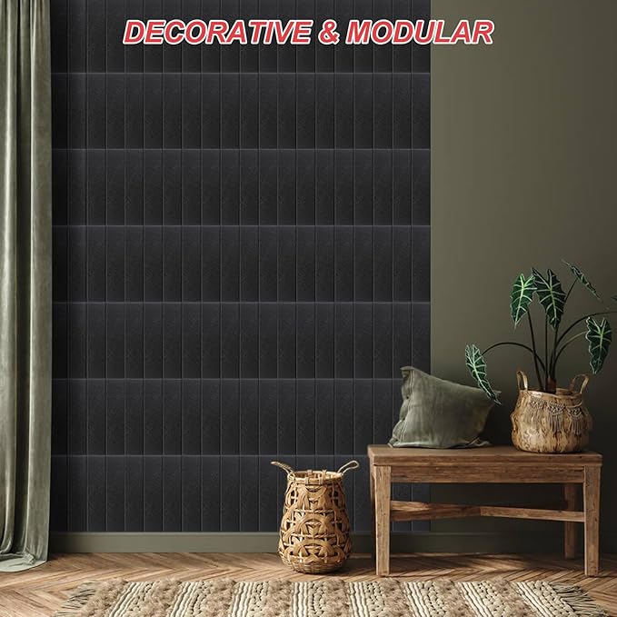 Large Cork Board Alternative 48" X 36" Bulletin Board - 12 Pack Removable Felt Wall Tiles, Cork Wall Tiles Bulletin Board Home Office Essentials - Black