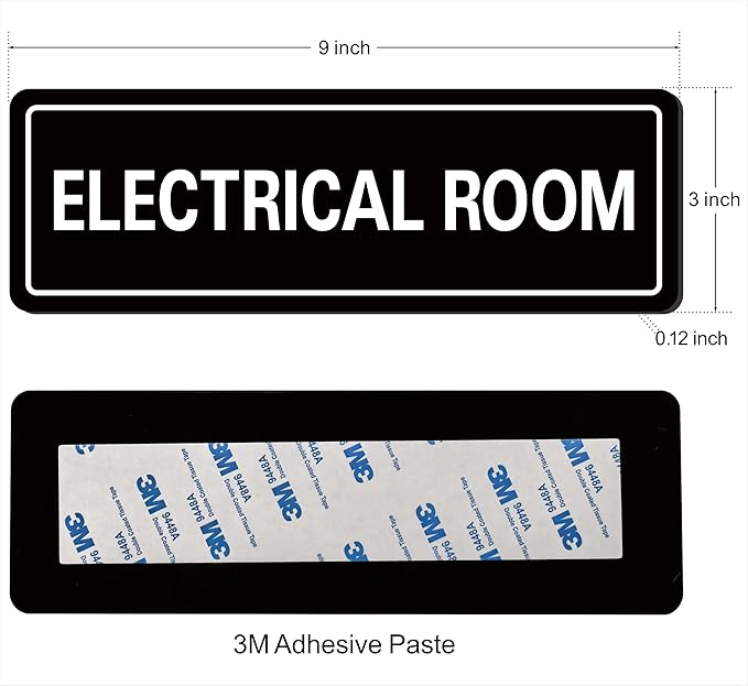 Electrical Room Sign - Premium Durable Acrylic Material, Ultra-strong Self-adhesive, Quick Installation, Suitable for Your Home and Business (9×3 Inches Black).