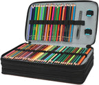 Vomgomfom Colored Pencil Case - Large Capacity PU Leather Pencil Holder with Zipper Closure for 300 Colored Pencils or 200 Gel Pens, Artist Pencil Case Organizer (Black)
