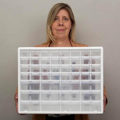Akro-Mils 44-Drawer Plastic Drawer Storage Cabinet for Garage Organization, Bead Organizer, Building Bricks Storage, Teacher Toolbox, Makeup Organizer, 20" W x 6" D x 16" H, 10144 White