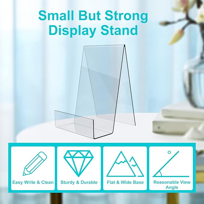 Boloyo Acrylic Book Stand with Ledge,10PC Clear Acrylic Display Easel Transparent Display Stand Holder Tablet Holder for Displaying Books,Magazine,Plate,Pictures,Artworks, CDs