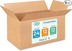 Large Shipping & Moving Boxes 24 x 12 x 12 inches (5-Pack) - Extra Strength 200 lb vs Regular - Corrugated Cardboard Boxes Moving - Large Moving Box for USPS, FEDEX by IDL Packaging