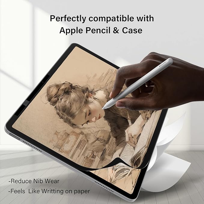 Paper Screen Protector Compatible with iPad 10th/11th Generation A16(11/10.9 Inch,2025/2022) Draw and Write Like on Paper, Anti Glare Filter, Sensitivity Film, Reusable Shield Compatible with Apple Pencil & Case