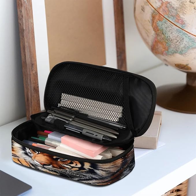 Pardick Pencil Case，3D Tiger Big Capacity Pencil Pouch Coin Pouch Stationery Organizer For Teen School