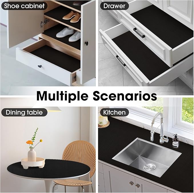 ALIUNI Drawer and Shelf Liner, Non-Slip Kitchen Cabinet Liners Non-Adhesive Thick Strong Grip Waterproof Washable Mats Protect Dresser Shelves Cupboard Bathroom Cabinets, Black, 12 in X 30 FT