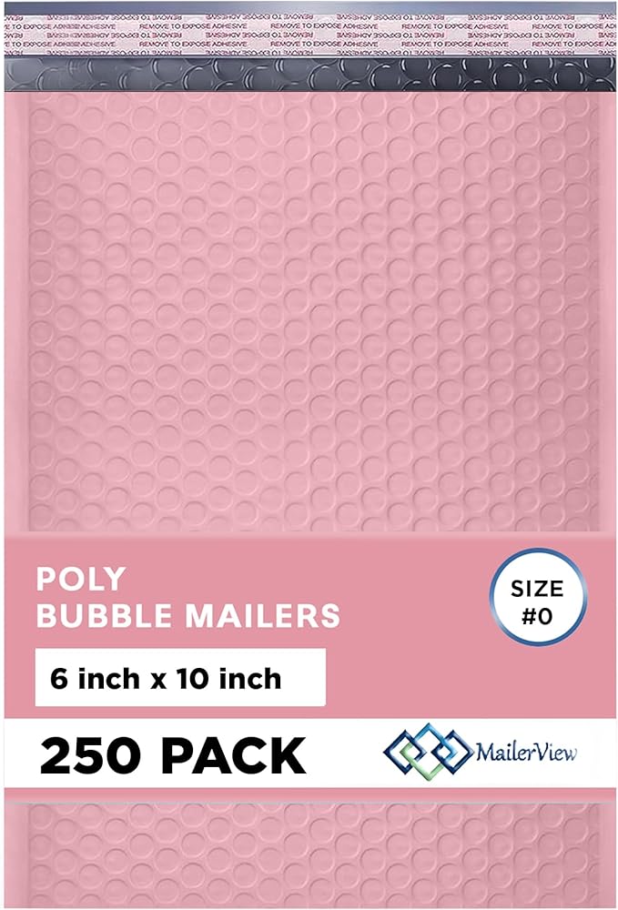 Light Pink Small Poly Bubble Mailers 6x10 inch #0 | Self Seal Padded Envelopes | Cushioned Bubble Mailer | Usable Size 6x9 | WaterProof | Lightweight mailing Shipping Bags | 250 Pack Bulk