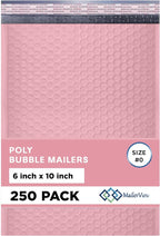 Light Pink Small Poly Bubble Mailers 6x10 inch #0 | Self Seal Padded Envelopes | Cushioned Bubble Mailer | Usable Size 6x9 | WaterProof | Lightweight mailing Shipping Bags | 250 Pack Bulk