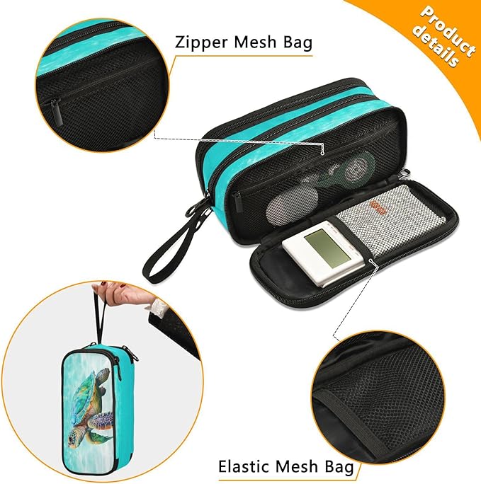 BOENLE Sea Turtle Teal Pencil Case Box Boys Girls Large Pencil Pouch with Zipper Compartments Big Capacity Stationery Pen Bag Organizer for Kids Teens Adults School Office