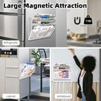 LQPAFZ 3-Tier Magnetic File Holder, No Drilling Installation File Cabinet Organizer, White Magnetic File Organizer, Magazine Rack, Magnetic Paper Holder for Refrigerator, File Cabinets,White