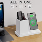 LADSTAG Desk Organizer with Phone Holder,White Multi-Functional Pencil Holder for Desk, Desk Organizers and Accessories for Office Art Supplies,Desk Phone Stand Charger for Desktop/Counter