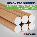 Paclord 2" x 72" Reinforced Kraft Paper Mailing Tube, Pack of 6 Tubes with 12 Caps – Secure USPS Approved Poster Tube – Cardboard Tube for Shipping and Storing Posters, Prints, Artwork, or Documents