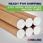 Paclord 2" x 48" Reinforced Kraft Paper Mailing Tube, Pack of 4 Tubes with 8 Caps – Secure USPS Approved Poster Tube – Cardboard Tube for Shipping and Storing Posters, Prints, Artwork, or Documents