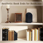 LIN CHUAN Heavy Duty Book Ends for Shelves, Decorative Bookends for Heavy Books Set of 2, 6.6 LBS Modern Book Stopper for Home Decor, Bookshelf, Aesthetic Bookend with Layered Arch Design, Black