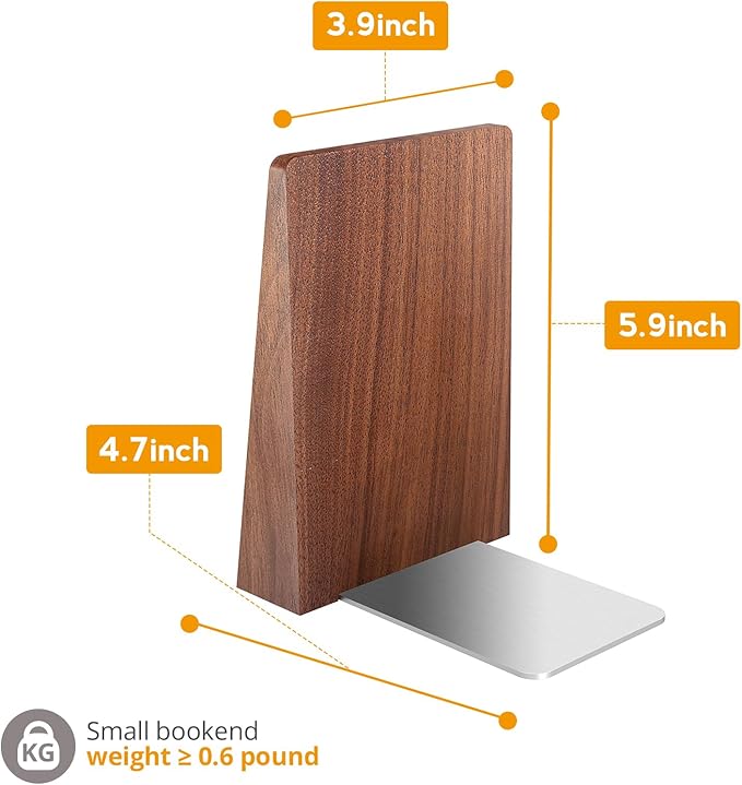 DRELIFAM Walnut Book Ends Heavy Duty Handmade Book Ends for Shelves Decorative Bookends to Hold Heavy Books (Black Walnut Wood Small)