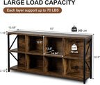 VAKATRELL 8 Cube Storage Organizer Bookshelf, Industrial Horizontal Bookcase, Accent Cubby Shelf, Media Console Table for Living Room, Home Office, 13.6" D x 63" W x 30.9" H, Rustic Brown