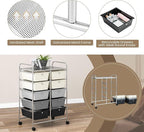 LDAILY 10 Drawer Rolling Cart, Storage Cart Organizer on Wheels, Drawer Cart with Metal Frame & Large Storage Capacity, Rolling Cart with Drawers for Living Room Classroom, Office