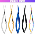Cross Edge Spring Scissors 5 Inch straight Stainless-Steel Precision Eyebrow & Eyelash Shaping Trimming Scissor, Squeeze, Embroidery, Knitting Micro Tip Craft Scissors (Rainbow Glitter White)