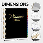 GNL 2026 Planner, Weekly ＆ Monthly Planner 2026, JAN. 2026 – DEC. 2026, 6.4" x 8.3" Monthly Agenda Planner with Tabs, Waterproof Flexible Cover, Spiral Binding, Double-sided Pocket, Bookmark, Black