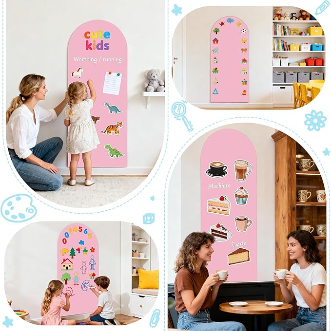WUPIOS Magnetic Wall Decal Pink 39.3x17.5 Inch Arch Magnetic Chalkboard for Wall Magnetic Board for Playroom Peel and Stick Self Adhesive Blackboard with Colorful Liquid Chalks Magnet Wall Decal