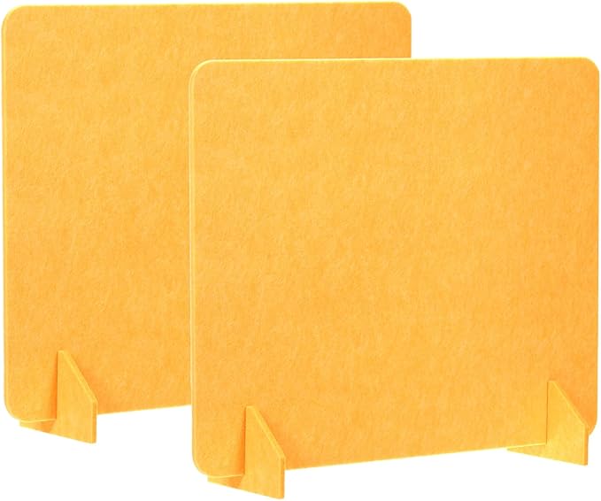 PATIKIL Desk Divider, 2 Set 24 x 24 Inch Acoustic Freestanding Desk Divider Desk Privacy Panel with 4 Pcs Support Feet for Library Office Workstation, Yellow