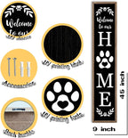 LuZhiQiang Front Porch for Welcome To Our Home Standing Sign 45"X9" Vertical Tall Long Leaner Paw Print Outdoor Front Door Wood Framed Decor (Wood Black)