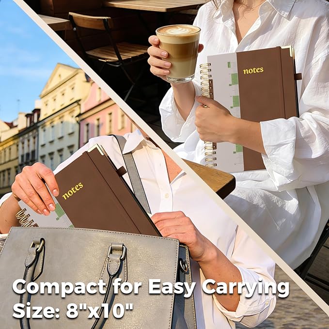 XYark Line Hardcover Spiral Notebook with Removable Dividers Tabs & Ruler, 5 Subject Notebook College Ruled, 300 Page, Large 8"x10" B5 Notebooks for Work School, Lined Journal for Women & Men, Brown