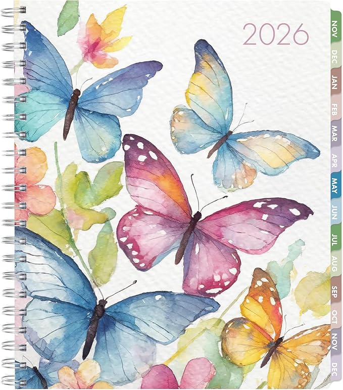 Essential PRO 2026 Daily, Weekly & Monthly Planner, 8.5"x11": 14 Months (Nov 2025 - Dec 2026) Monthly Tabs,Daily Tracking,Notes Pages,Storage Pocket,Bookmark w Sticky Notes (Watercolor Butterflies)