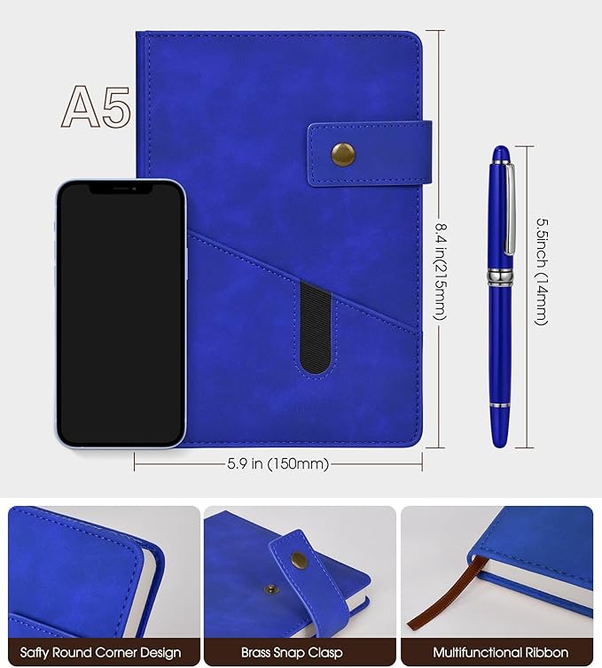 vfaejll A5 Lined Leather Journal Notebook for Men Women,5.9" X 8.4" Personalized Hardcover Journal with Pen,200 Pages 100 Gsm Thick Ruled Paper Daily Diary for School,Travel,Work,Home,Writing