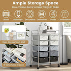 LDAILY 10 Drawer Rolling Cart, Storage Cart Organizer on Wheels, Drawer Cart with Metal Frame & Large Storage Capacity, Rolling Cart with Drawers for Living Room Classroom, Office