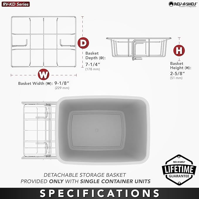 Rev-A-Shelf Pullout Trash Can for Kitchen Cabinets 27 Qt Garbage Recycling Bin with Full Extension Slide, Green/Black, RV-15KD-1918C-S