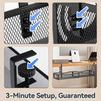 Cable Management, 25.3'' Under Desk Cable Management Tray No Drill, Metal Cable Organizer with Clamp for Wire Management, Cord Organizer for Home Office, Desk Accessories Organizer, Black
