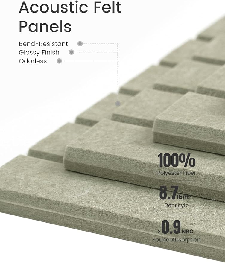 Fluxynara Felt Bulletin Board Tiles -28"x18" with 40 Adhesive Tabs, Cork Board Alternative for Office Decor, Push Pin Board Wall Organizer 6-Pack (Sage)