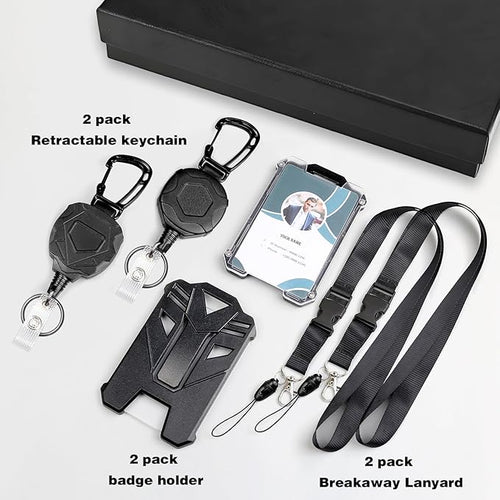AIDSOTOU Heavy Duty Retractable Keychain Carabiner Badge Reel ID Badge Holder Retractable Clip with Breakaway Lanyard ID Cards Holder Cool Tactical ID Holder