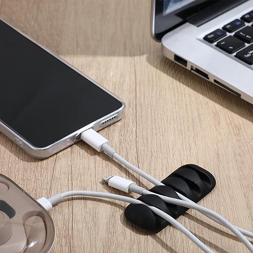 Sorcristy Cable Clips Cord Holder - 24 Pack Black Adhesive Cable Organizer for Desk, Car, Nightstand - Cord Management Clips for Phone Chargers, USB, Computer Cables