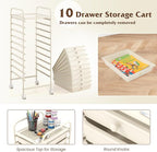 Giantex 10-Drawer Storage Cart w/Universal Wheel, Rolling Cart w/Handle, Home Organizer Storage Unit w/Removable Drawers, Trolley Utility Cart for Kitchen Makeup Living Room Office Play Room, Ivory