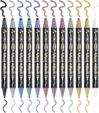 TRANSON 12Colors Metallic Paint Markers Bold and Fine Dual-tip for Rock Wood Ceramic Canvas DIY Painting Drawing