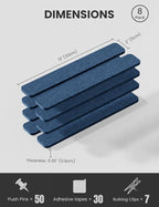 Fluxynara Cork Board Alternative Felt Strip Board 8-Pack 13"x2", Office Pin Board with 50 Push Pins, Adhesive Install for Bedroom Door & Home Office(Denim Blue)