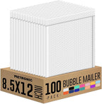 Metronic Bubble Mailer 8.5X12 Inch White 100 Pack,Waterproof Padded Envelopes,Self-Seal Bubble Mailers Cushioning Bubble Envelopes for Shipping,Jewelry Makeup Supplies, Packaging Bulk