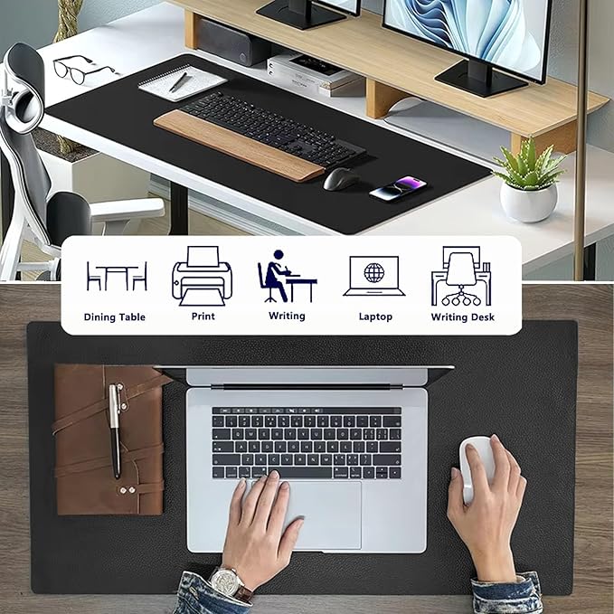 PU Leather Desk Pad Protector Gaming Mouse Pad Non Slip Desk Mat for Keyboard and Mouse Waterproof Desk Writing Pad for Office and Home Desk Accessories(Black, 35.4 * 17.7)