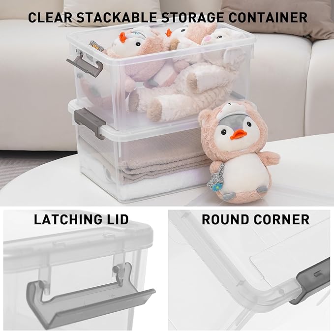 Citylife 6 Packs 17 QT Plastic Storage Bins with Lids Large Stackable Storage Containers for Organizing Clear Storage Box for Garage, Closet, Kitchen