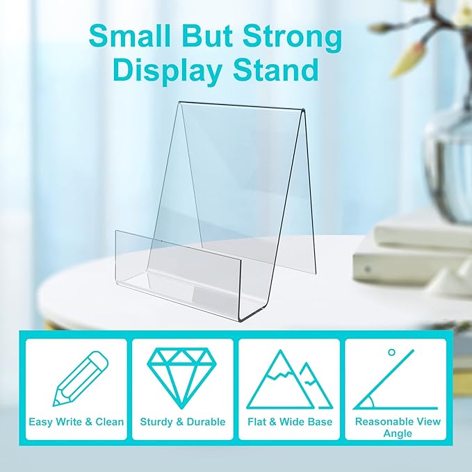 Boloyo Acrylic Book Stand with Ledge,6PC 4 Inch Clear Acrylic Display Easel Transparent Display Stand Holder Tablet Holder for Displaying Books,Magazine,Plate,Pictures,Artworks, CDs
